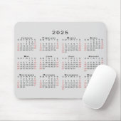 Tapis De Souris Calendrier 2025 Simple gris noir rouge (Avec souris)