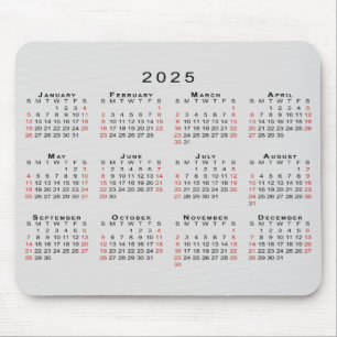 Tapis De Souris Calendrier 2025 Simple gris noir rouge