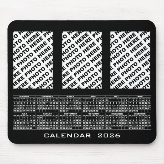 Tapis De Souris Calendrier 2026 Ajouter 3 Photos Verticales Mousep (Devant)