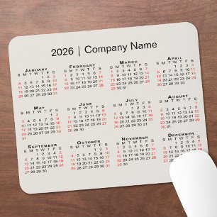 Tapis De Souris Calendrier 2026 avec nom de société sur beige