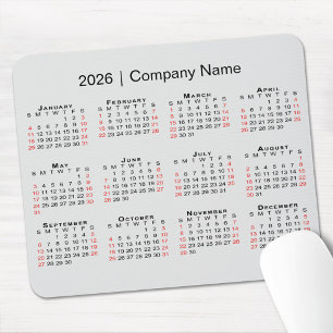 Tapis De Souris Calendrier 2026 avec nom de société sur gris clair