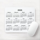 Tapis De Souris Calendrier 2026 Blanc et Noir (Avec souris)