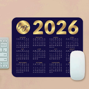 Tapis De Souris Calendrier 2026 Business Logo Marine & Gold Corpor