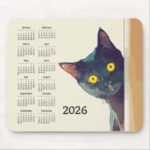 Tapis de souris Calendrier 2026 Chat qui regarde