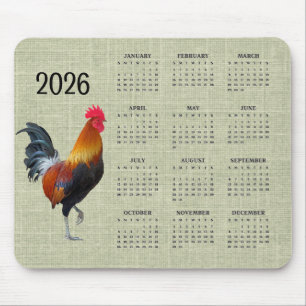 Tapis de souris calendrier 2026 Coq coloré se pava