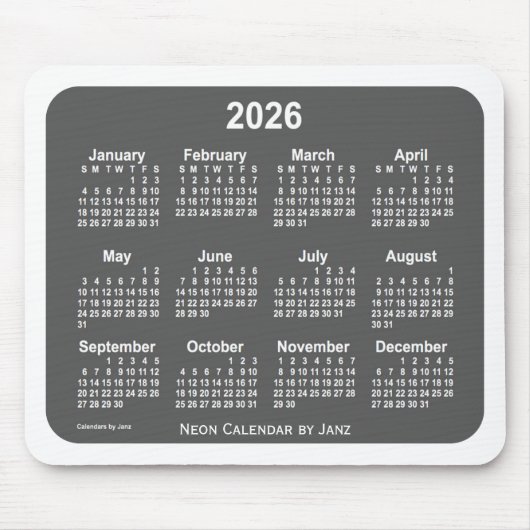 Tapis De Souris Calendrier 2026 du charbon blanc par Janz (Devant)