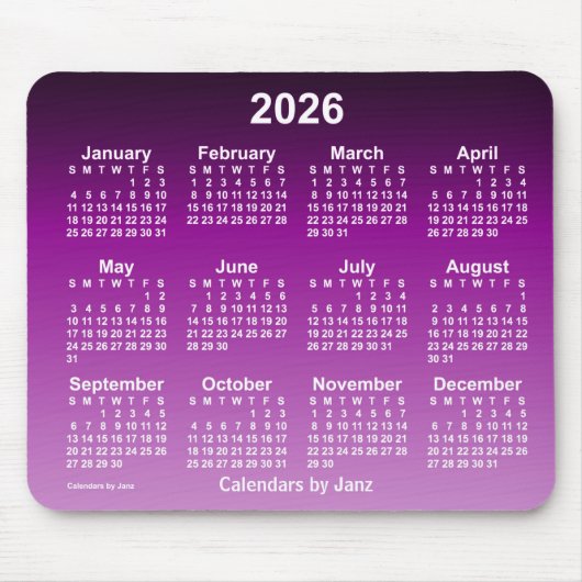 Tapis De Souris Calendrier 2026 du néon pourpre défraîchi par Janz (Devant)