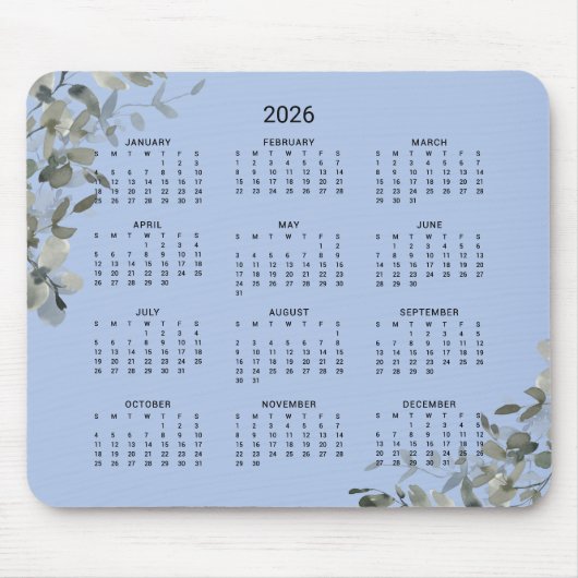 Tapis De Souris Calendrier 2026 Elégant bureau bleu français Eucal (Devant)