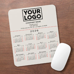 Tapis De Souris Calendrier 2026 Logo d'entreprise et texte en beig