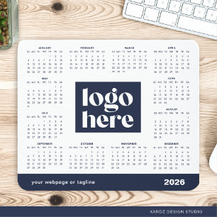 Tapis De Souris Calendrier 2026 Logo Entreprise Bleu Marine Toute