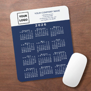 Tapis De Souris Calendrier 2026 Logo Entreprise Texte Bleu Marine