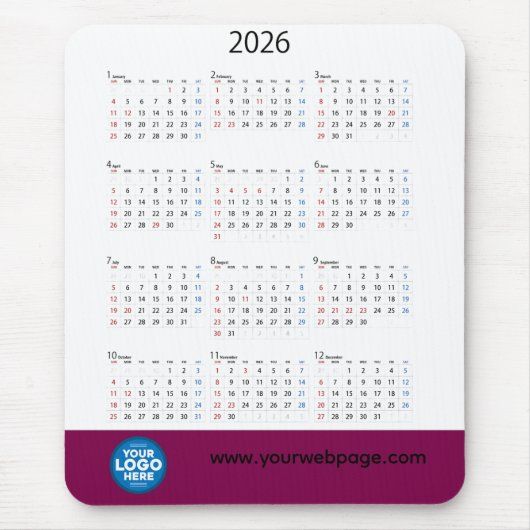 Tapis De Souris Calendrier 2026 - Logo Professionnel Pad de souris (Devant)