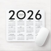 Tapis De Souris Calendrier 2026 Minimaliste Logo d'entreprise Noir (Avec souris)