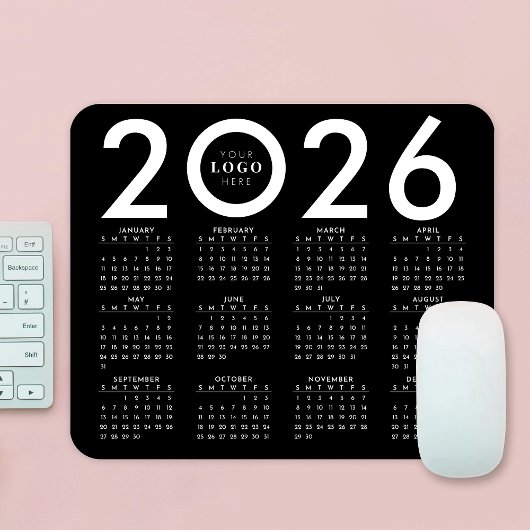 Tapis De Souris Calendrier 2026 Minimaliste Logo d'entreprise Noir