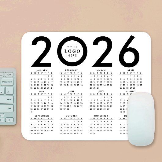 Tapis De Souris Calendrier 2026 Minimaliste Logo d'entreprise Noir