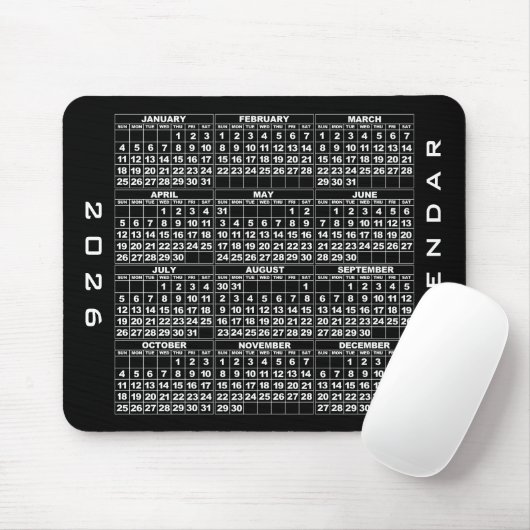 Tapis De Souris Calendrier 2026 Mousepad noir (Avec souris)