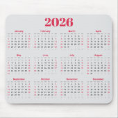 Tapis De Souris Calendrier 2026 rouge et gris clair simple (Devant)