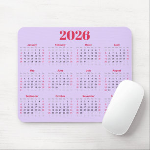 Tapis De Souris Calendrier 2026 rouge et violet simple