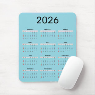 Tapis De Souris Calendrier 2026 simple noir et bleu