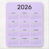 Tapis De Souris Calendrier 2026 simple noir et violet (Devant)