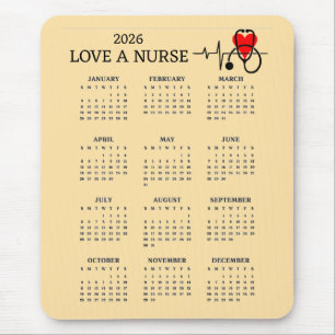 Tapis De Souris Calendrier 2026 Stéthoscope Cœur Amour une Infirmi