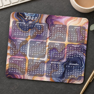 Tapis De Souris Calendrier 2027 à motif d'art marbré coloré