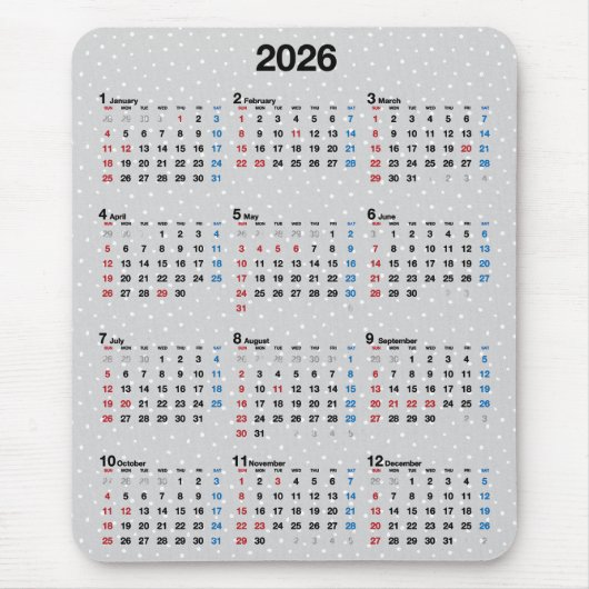 Tapis De Souris Calendrier 2027 à pois gris (Devant)