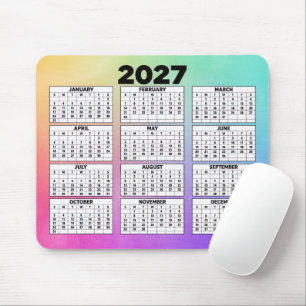 Tapis De Souris Calendrier 2027 arc-en-ciel abstrait sur 12 mois