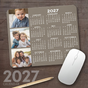 Tapis De Souris Calendrier 2027 avec 3 collages de photos - taupe