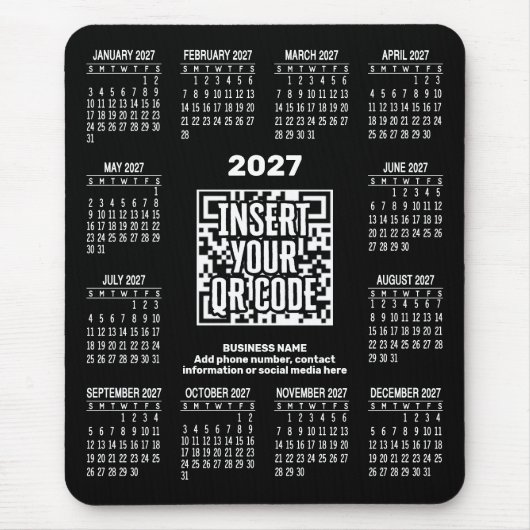 Tapis De Souris Calendrier 2027 avec code QR d'informations de con (Devant)