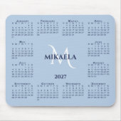 Tapis De Souris Calendrier 2027 Chic Monogramme Nom Bleu Clair (Devant)