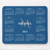 Tapis De Souris Calendrier 2027 Chic Monogramme Nom sur Bleu (Devant)