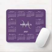 Tapis De Souris Calendrier 2027 Chic Monogramme Nom sur Violet (Avec souris)