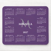 Tapis De Souris Calendrier 2027 Chic Monogramme Nom sur Violet (Devant)
