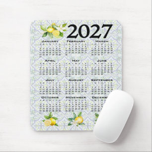 Tapis De Souris Calendrier 2027 Citrons Italiens Tuiles Méditerran