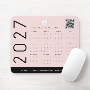 Tapis De Souris Calendrier 2027 Code QR Logo Entreprise Rose Fardé