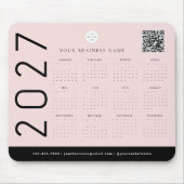 Tapis De Souris Calendrier 2027 Code QR Logo Entreprise Rose Fardé (Devant)