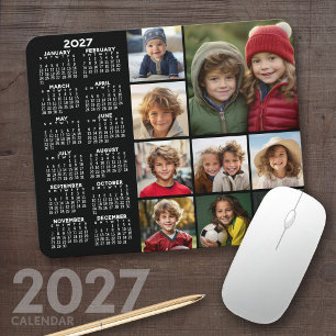 Tapis De Souris Calendrier 2027 - Collage de 9 photos - noir