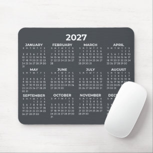 Tapis De Souris Calendrier 2027 complet Moderne Gris Charbon Blanc