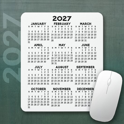 Tapis De Souris Calendrier 2027 - fond blanc - Vertical