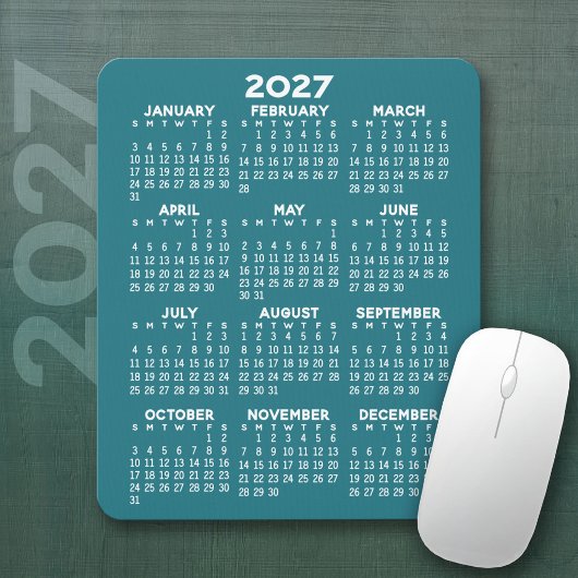 Tapis De Souris Calendrier 2027 - fond bleu - Vertical