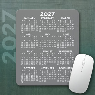 Tapis De Souris Calendrier 2027 - fond gris - Vertical