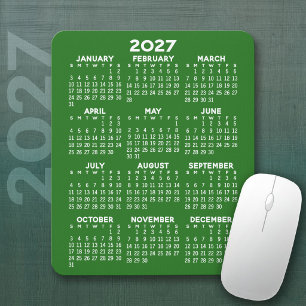Tapis De Souris Calendrier 2027 - fond vert - Vertical