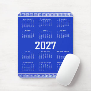 Tapis De Souris Calendrier 2027, Frise grecque, Blanc sur bleu gre