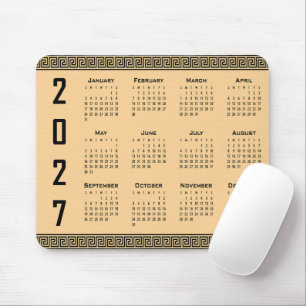 Tapis De Souris Calendrier 2027, Frise grecque, Noir sur beige