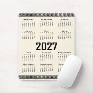 Tapis De Souris Calendrier 2027, Frise grecque, Noir sur Latte cos
