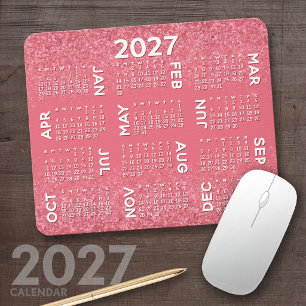 Tapis De Souris Calendrier 2027 - impression de paillettes roses