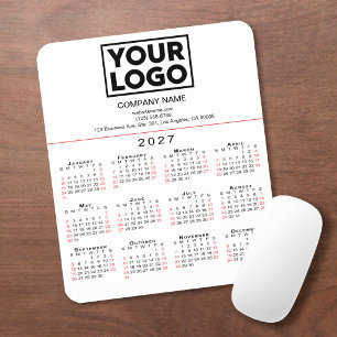 Tapis De Souris Calendrier 2027 Logo et Texte sur Fond Blanc Entre