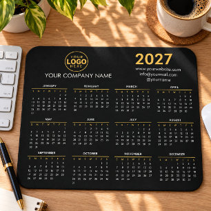 Tapis De Souris Calendrier 2027 Logo Personnalisé Entreprise Noir