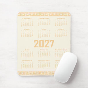 Tapis De Souris Calendrier 2027, Méandre Grec, Beige sur Latte Cos
